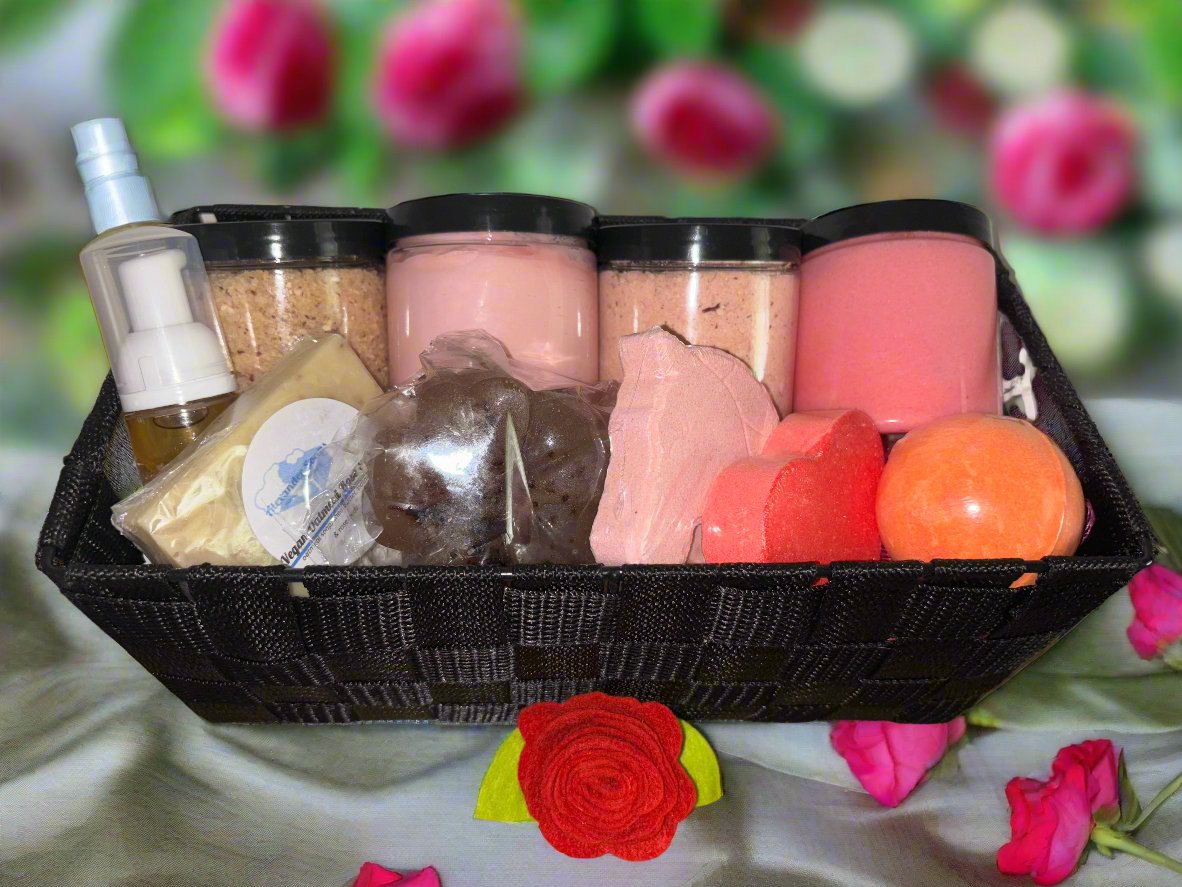 Rose Garden Bliss Spa Basket | Ultimate Rose Spa Gift Set | Includes Bath Bombs, Whipped Body Butter, and More