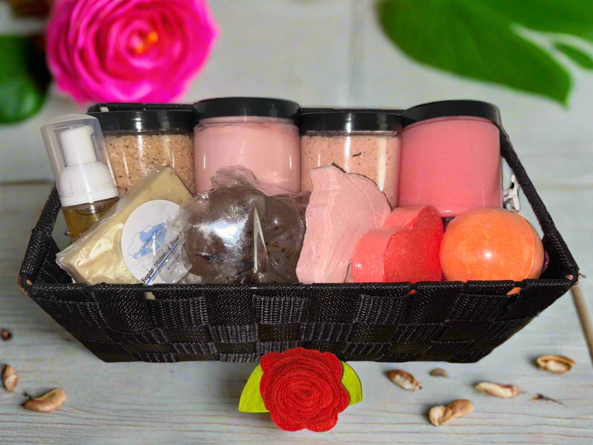 Rose Garden Bliss Spa Basket | Ultimate Rose Spa Gift Set | Includes Bath Bombs, Whipped Body Butter, and More